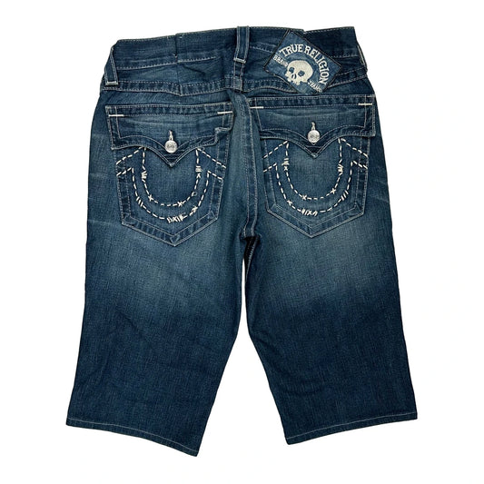 Vintage True Religion Contrast Stitch Denim Shorts - 32W 12L Blue Denim