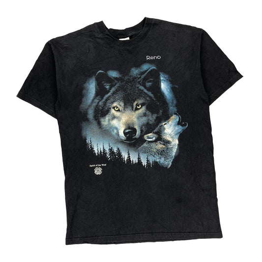 Spirit Of The Wolf Gildan Graphic T-Shirt - Medium Black Cotton