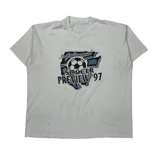 Vintage Soccer Preview '97 Unbranded Graphic T-Shirt - XL White Cotton