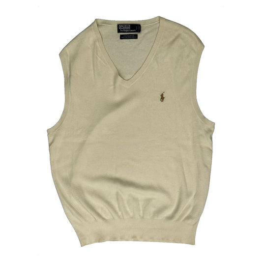 Polo By Ralph Lauren V-Neck Sweater Vest - Large Cream Cotton