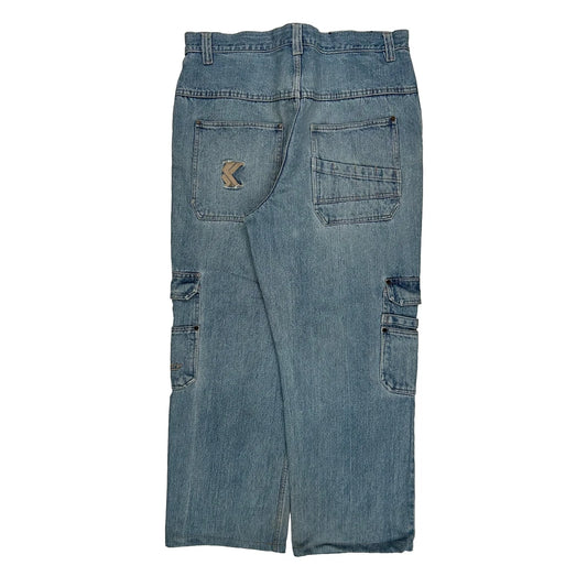 Vintage Karl Kani Baggy Cargo Jeans - 35W 28L Blue Cotton