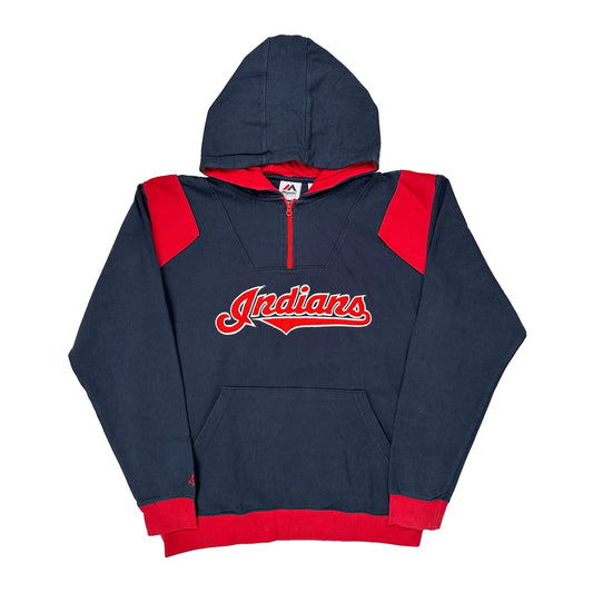 Indians Majestic Hoodie - Large Navy Cotton