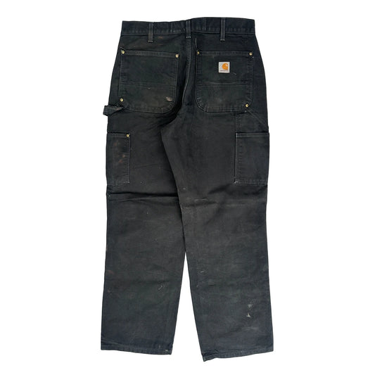 Vintage Blk Carhartt Double Knee Carpenter Trousers - 31W 30L Black Cotton