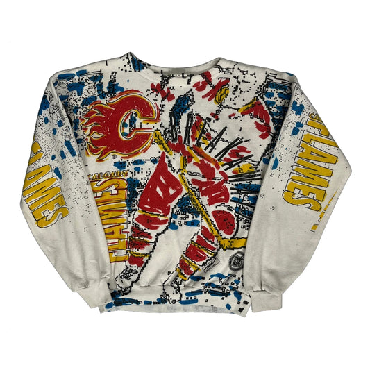 Calgary Flames Ravens Nhl Sweatshirt - Large White Cotton