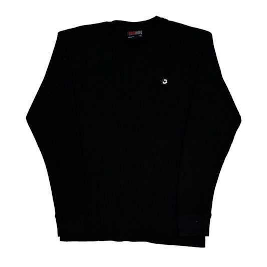 Waffle Knit Southpole Long Sleeve T-Shirt - Large Black Cotton