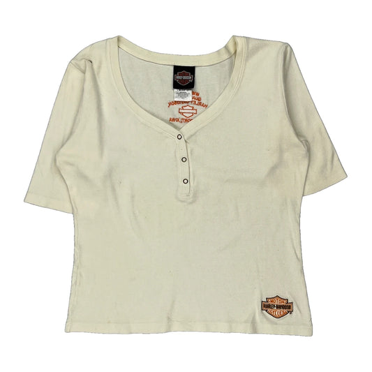 Harley Davidson Cropped Top - Large Cream Cotton