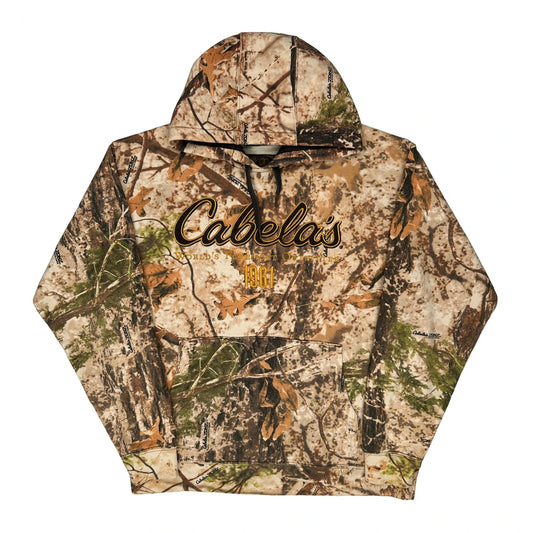 Vintage Cabelas Camo Hoodie - Large Green Polyester Blend
