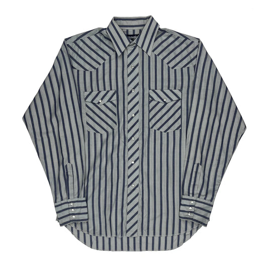 Wrangler Striped Shirt - Large Blue Polyester Blend