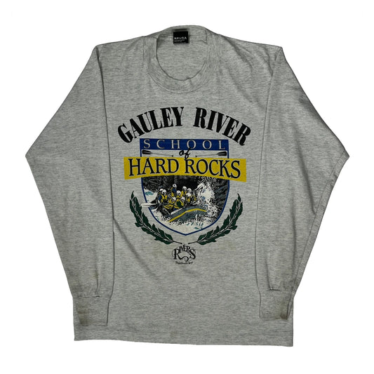 Gauley River Rafting Map And School Screen Stars Graphic Long Sleeve T-Shirt - Large Grey Cotton Blend