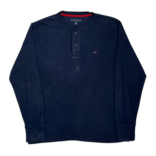 Tommy Hilfiger Henley Sweatshirt - Large Navy Cotton