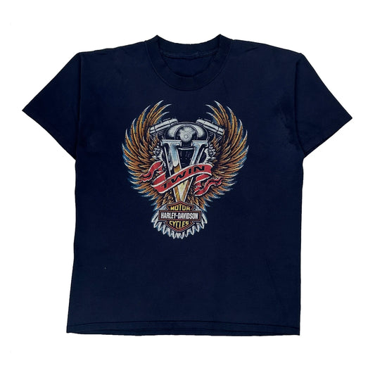 Twin Engine Harley Davidson Graphic T-Shirt - Large Black Cotton