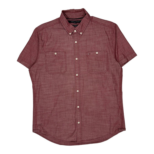 Vintage Tommy Hilfiger Short Sleeve Shirt - Large Red Cotton