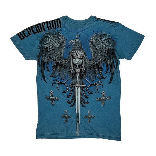 Raw State Graphic T-Shirt - Medium Blue Cotton