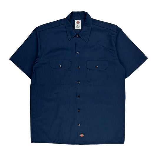 Dickies Short Sleeve Shirt - Large Navy Polyester Blend