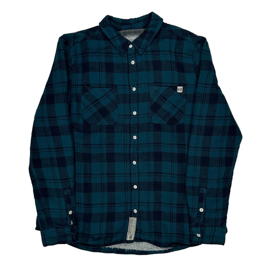Vintage Motorcycles Harley Davidson Checked Flannel Shirt - Large Blue Cotton