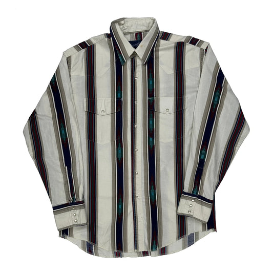 Wrangler Striped Shirt - Large Cream Cotton