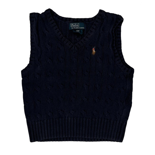 Age 18 Months Polo By Ralph Lauren V-Neck Sweater Vest - 3XS Navy Knitted