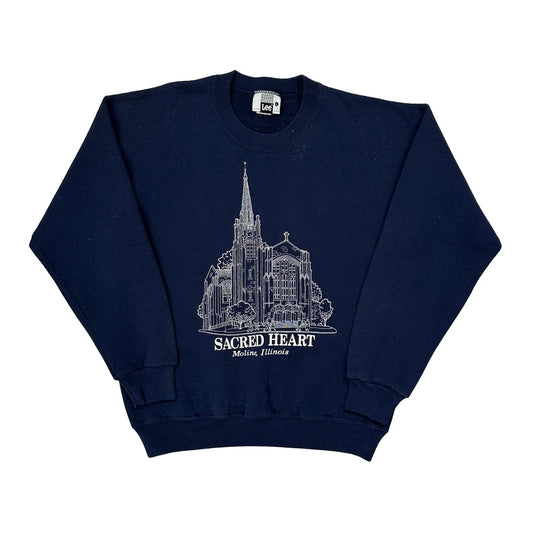 Vintage Sacred Heart Moline, Illinois Lee College Sweatshirt - Large Navy Cotton Blend