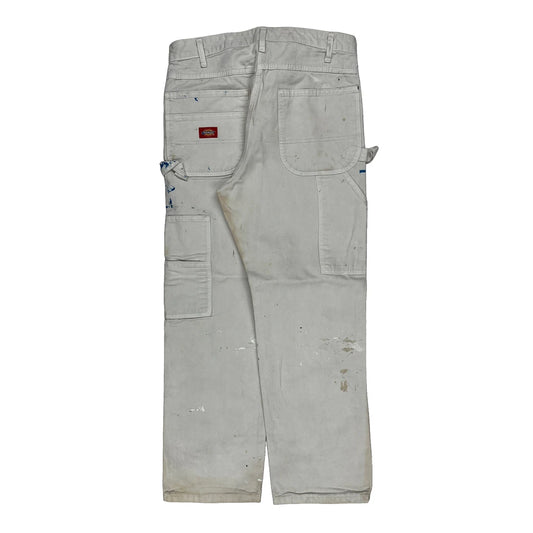 Painted Dickies Carpenter Trousers - 32W 29L White Cotton