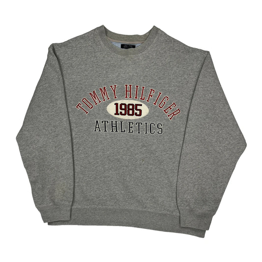Athletics Tommy Hilfiger Spellout Sweatshirt - Large Grey Cotton