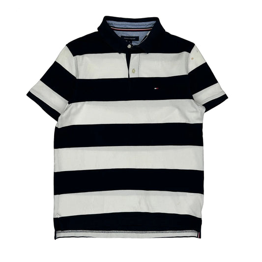 Tommy Hilfiger Striped Polo Shirt - Medium Black & White Cotton