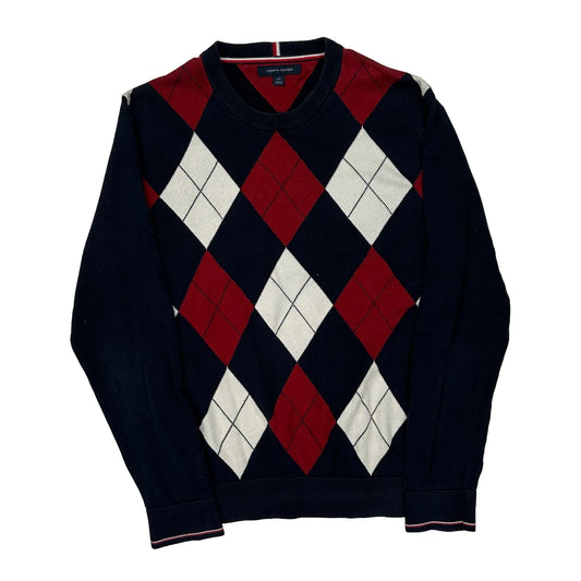 Tommy Hilfiger Argyle Jumper - Large Navy Cotton
