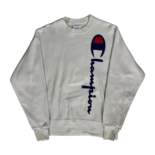 Reverse Weave Champion Spellout Sweatshirt - Medium White Cotton Blend