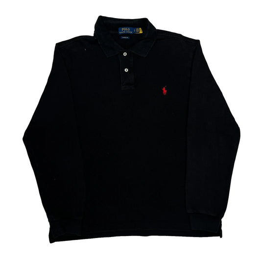 Vintage Polo By Ralph Lauren Long Sleeve Polo Shirt - Large Black Cotton