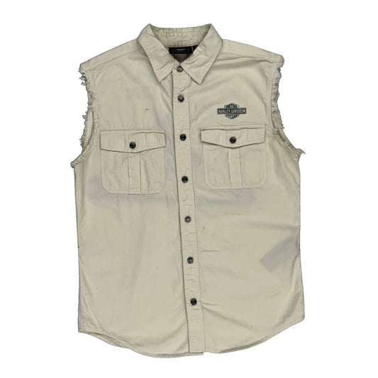 Harley Davidson Denim Gilet - Medium Cream Cotton