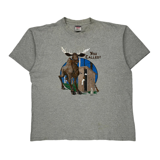 Moose Oneita Single Stitch T-Shirt - XL Grey Cotton