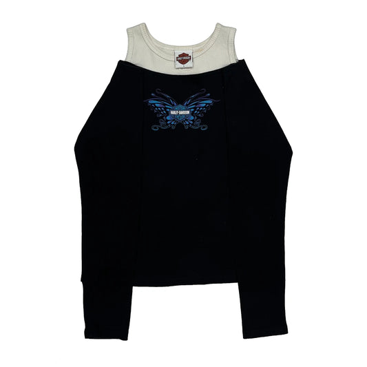 Vintage Motorcycles Harley Davidson Graphic Long Sleeve T-Shirt - Large Black Cotton