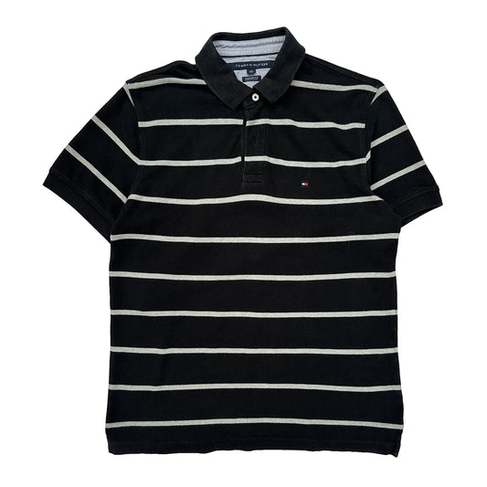 Tommy Hilfiger Striped Polo Shirt - Large Grey Cotton