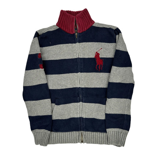 Age 10-12 Polo By Ralph Lauren Striped Zip Up - Large Grey Cotton