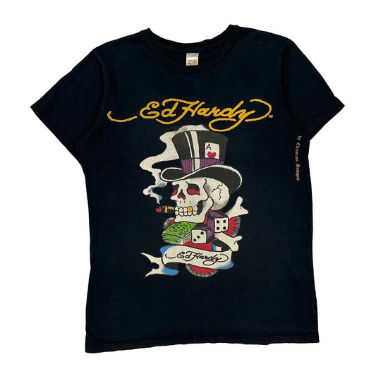 Ed Hardy Graphic T-Shirt - Medium Black Cotton