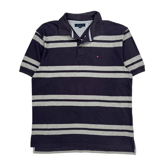 Vintage Tommy Hilfiger Striped Polo Shirt - XL Navy Cotton