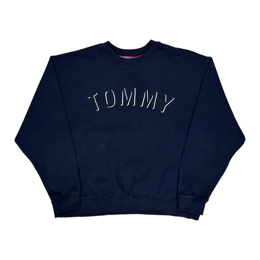 Vintage Tommy Jeans Spellout Sweatshirt - Medium Navy Cotton