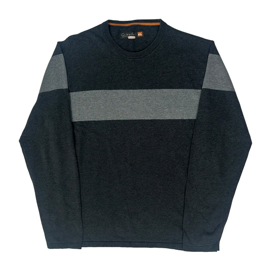 Quiksilver Striped Jumper - Large Grey Cotton Blend
