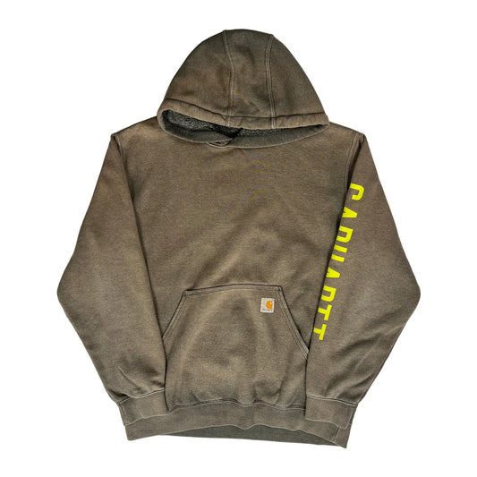 Vintage Loose Fit Carhartt Spellout Hoodie - Large Brown Cotton Blend