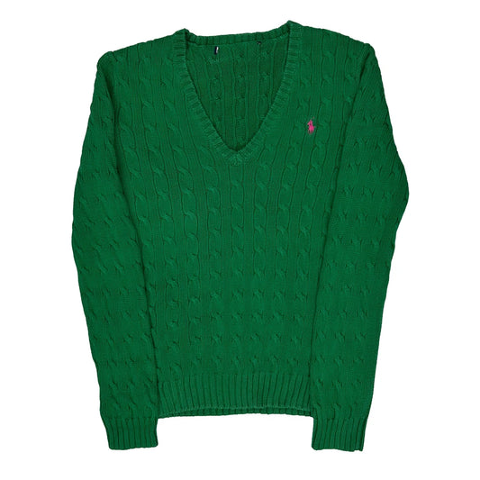 Polo By Ralph Lauren V-Neck Jumper - Small Green Cotton