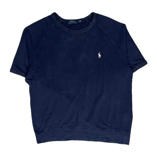 Polo By Ralph Lauren Raglan Cut Off Sweatshirt - Large Navy Cotton