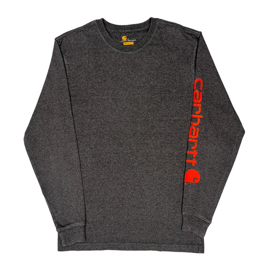 Carhartt Spellout Long Sleeve T-Shirt - Small Grey Cotton