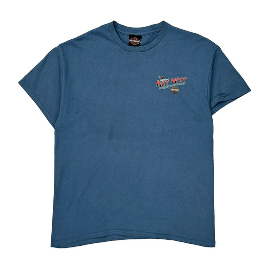 Harley Davidson Graphic T-Shirt - Large Blue Cotton