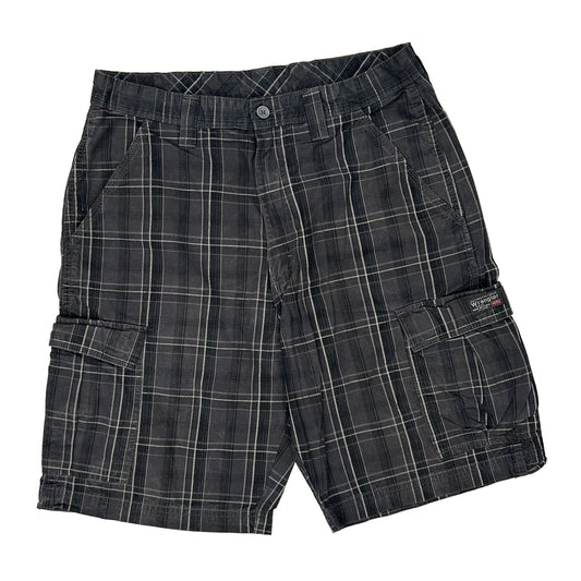 Wrangler Checked Cargo Shorts - 32W 11L Grey Cotton