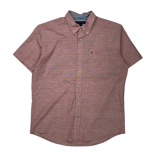 Tommy Hilfiger Striped Short Sleeve Shirt - Medium Red Cotton