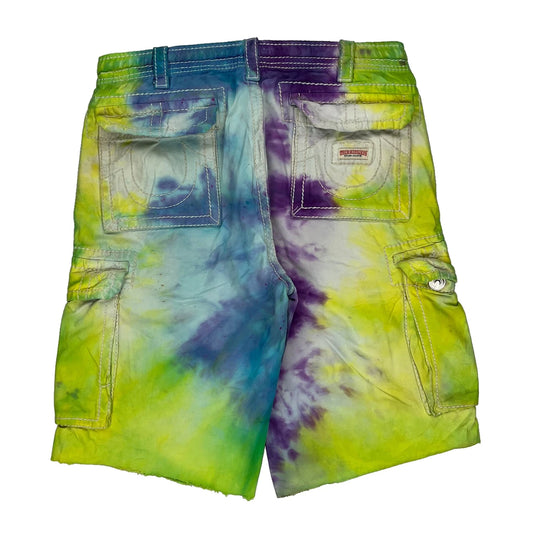 True Religion Tie-Dye Cargo Shorts - 36W 14L Multicoloured Cotton
