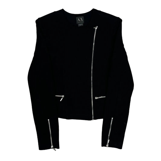 Vintage Armani Exchange Asymmetric Jacket - Small Black Polyester