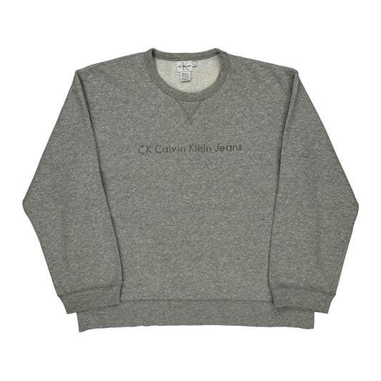 Calvin Klein Spellout Sweatshirt - Large Grey Cotton Blend