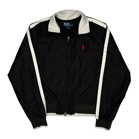 Vintage Polo By Ralph Lauren Striped Track Jacket - Medium Black Polyester