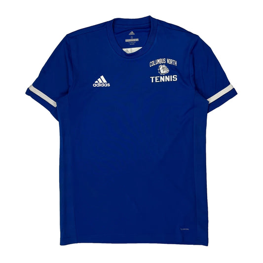 Vintage Columbus North Tennis Adidas T-Shirt - Small Blue Polyester