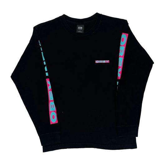 Vintage Obey Long Sleeve T-Shirt - Small Black Cotton